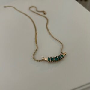 RARE Real Gold Vintage 14k Emerald Baguette Diamond Necklace